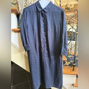 Zanetti Italian Made 100%Linen Button front Collared Shirt Dress.Navy Size S
